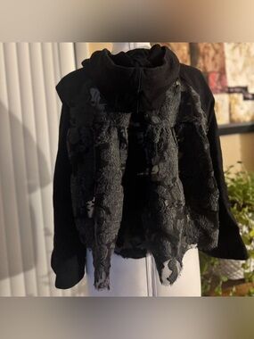 SEA NEW YORK Mixed Media Lace-Back Cropped Hoodie
